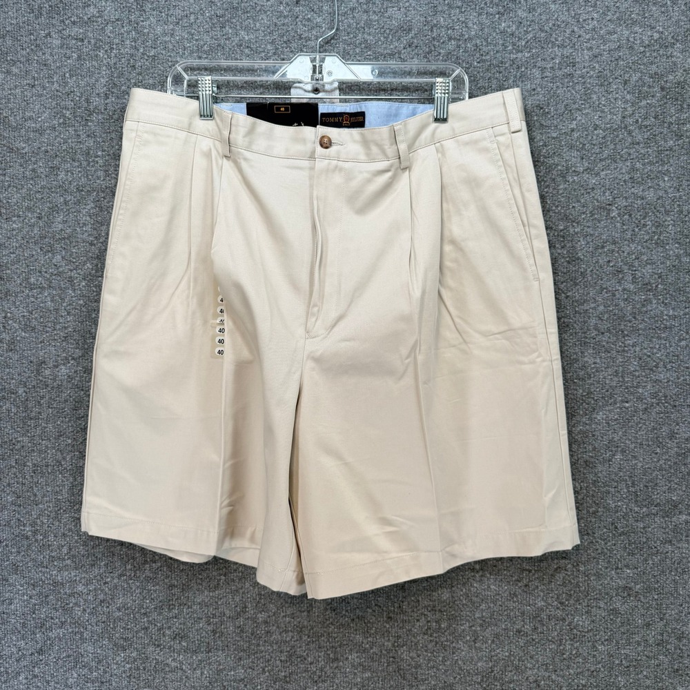 Tommy Hilfiger Shorts Mens 40 Beige Pleated Chino Golf Cotton Classic Khaki NEW